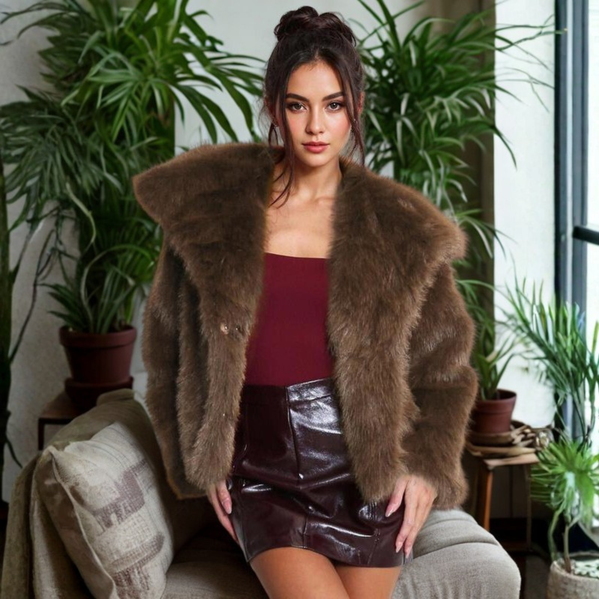 Women's Fuzzy Collared Coat | Long Sleeve & Cosy Comfort