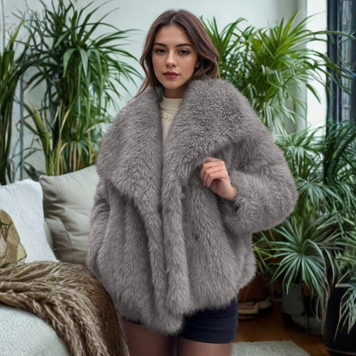 Women's Fuzzy Collared Coat | Long Sleeve & Cosy Comfort