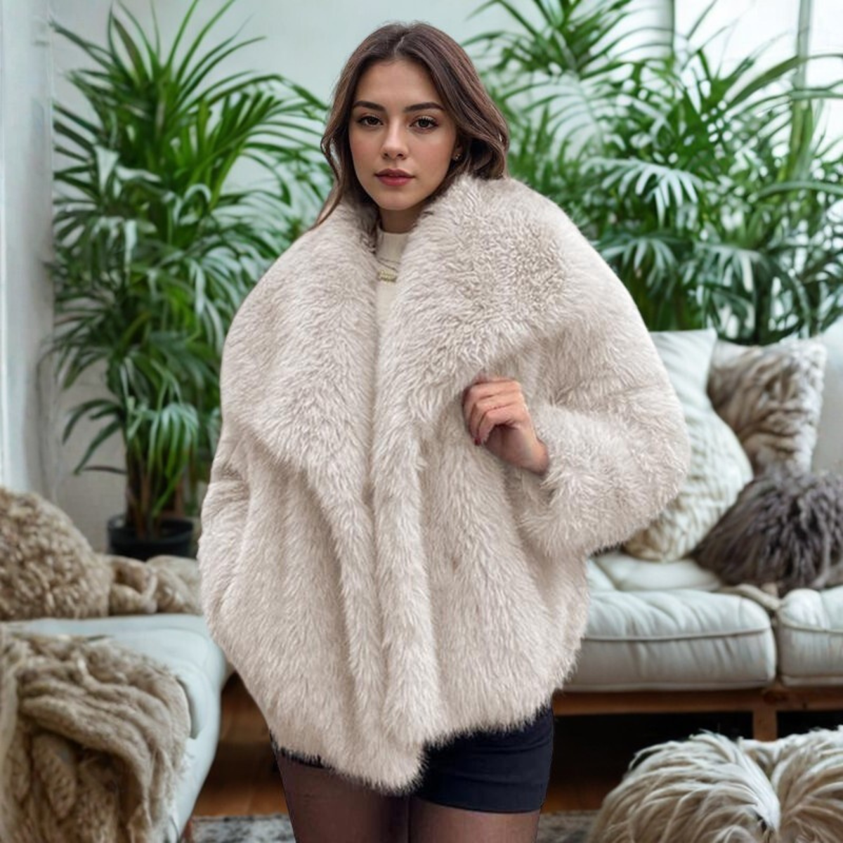 Women's Fuzzy Collared Coat | Long Sleeve & Cosy Comfort