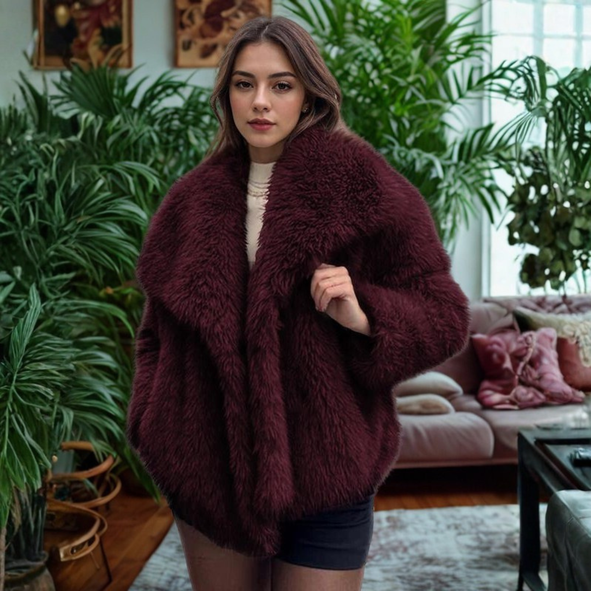 Women's Fuzzy Collared Coat | Long Sleeve & Cosy Comfort