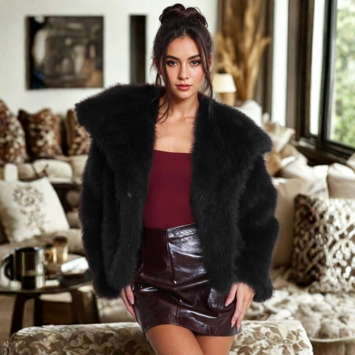 Women's Fuzzy Collared Coat | Long Sleeve & Cosy Comfort