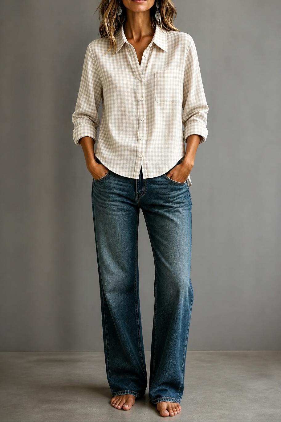 Women's Gingham Shirt | Curved Hem & Wrinkle-Resistant