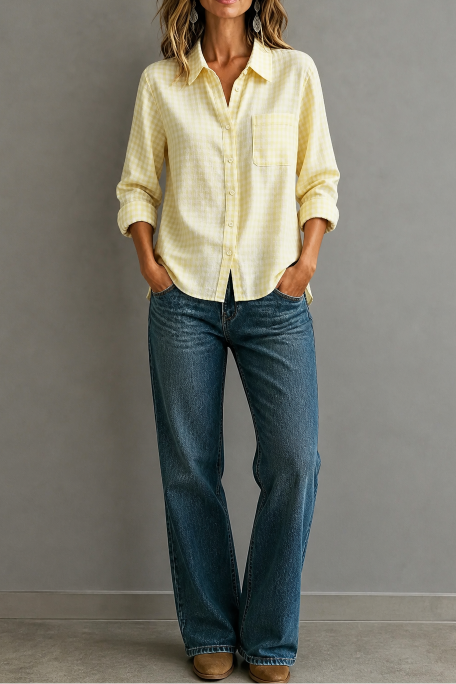 Women's Gingham Shirt | Curved Hem & Wrinkle-Resistant