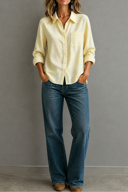 Women's Gingham Shirt | Curved Hem & Wrinkle-Resistant