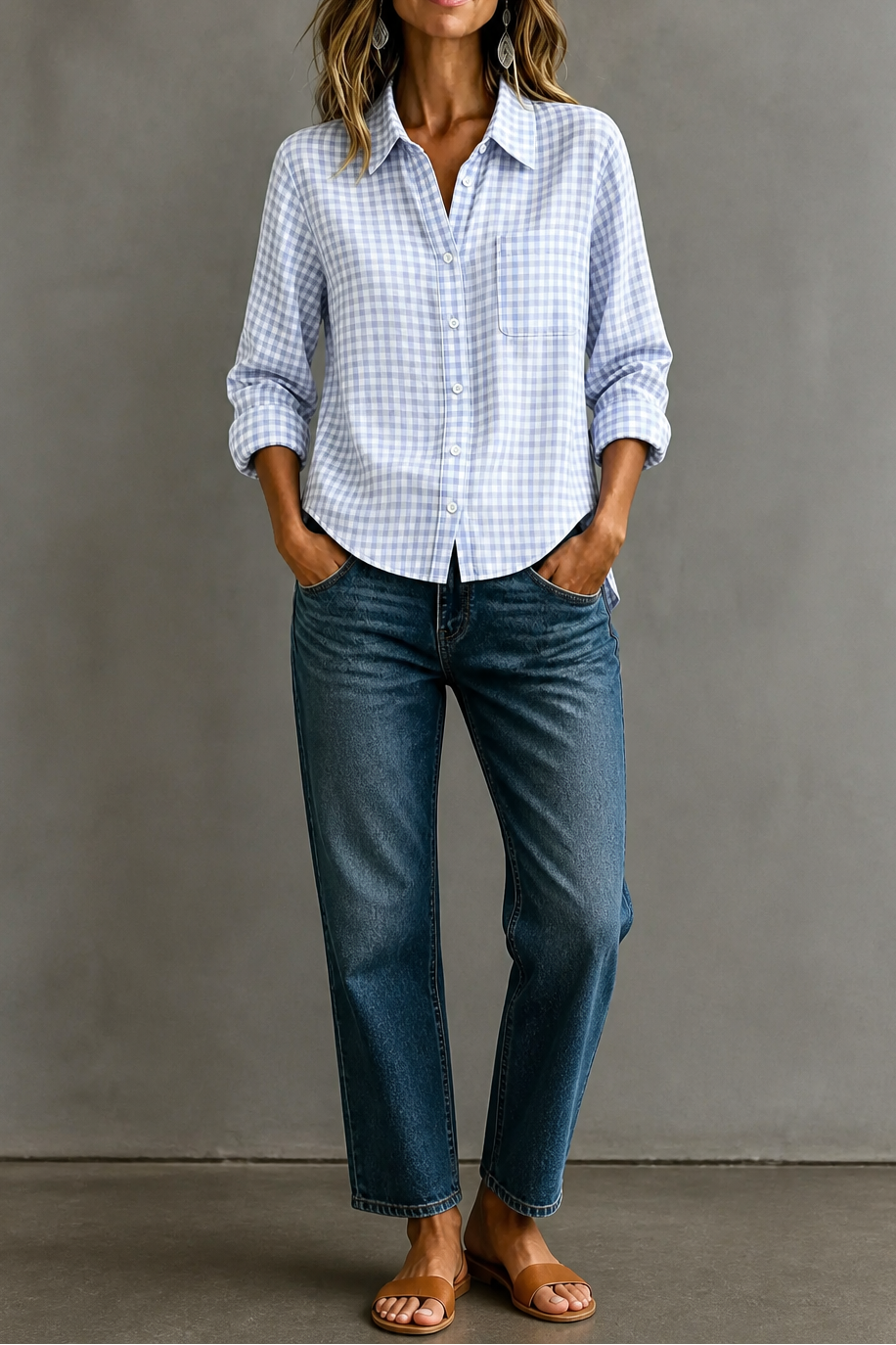 Women's Gingham Shirt | Curved Hem & Wrinkle-Resistant