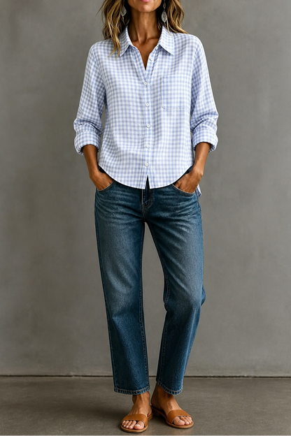 Women's Gingham Shirt | Curved Hem & Wrinkle-Resistant
