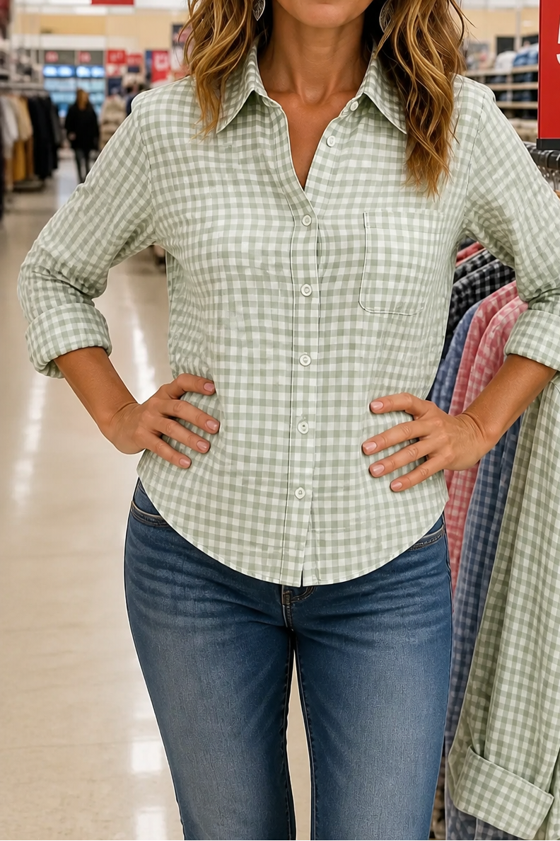 Women's Gingham Shirt | Curved Hem & Wrinkle-Resistant