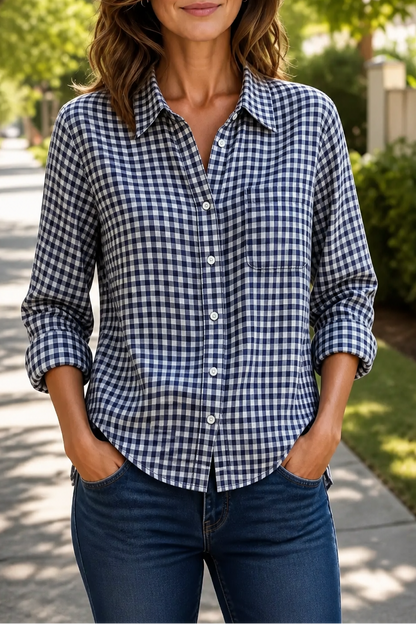 Women's Gingham Shirt | Curved Hem & Wrinkle-Resistant