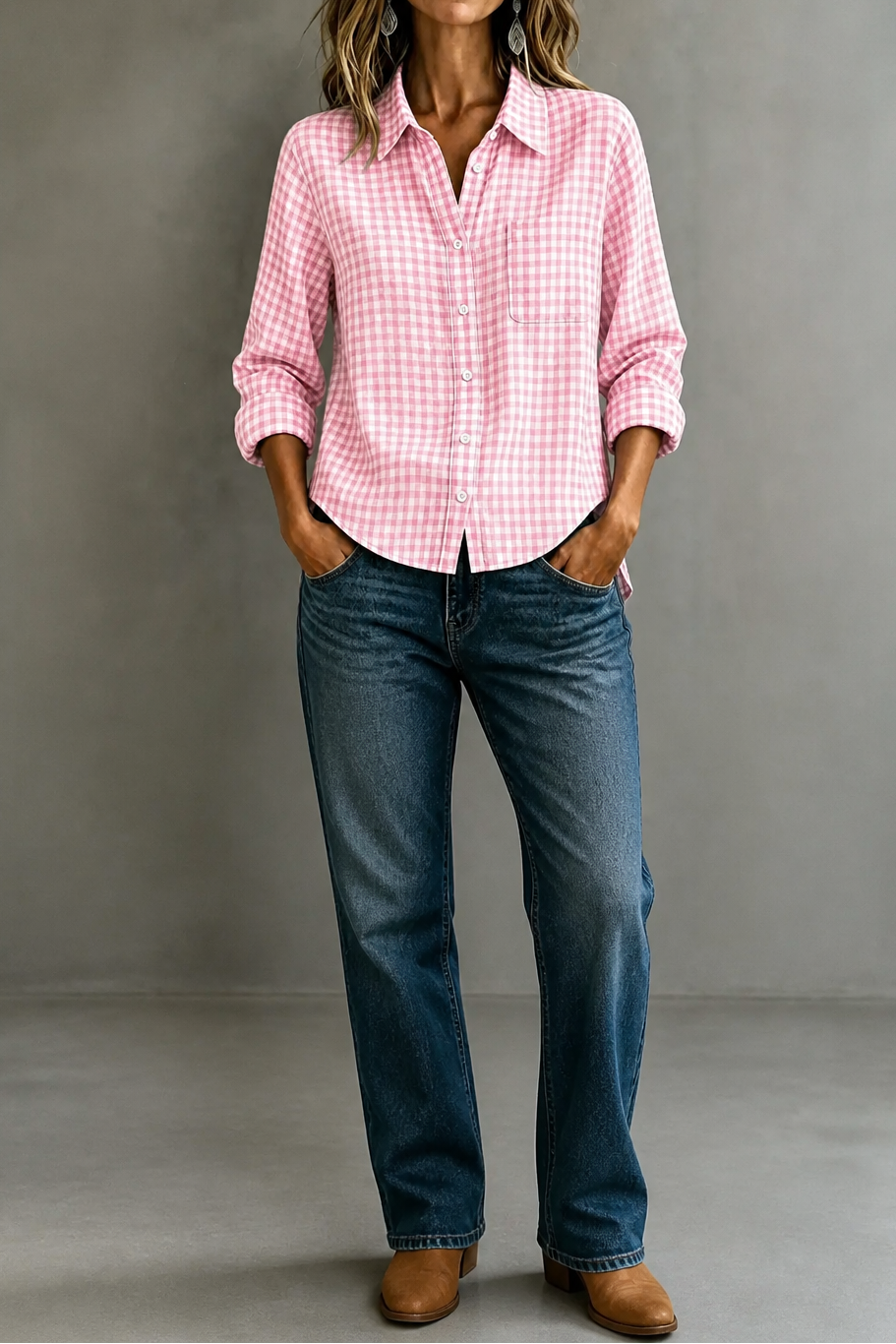 Women's Gingham Shirt | Curved Hem & Wrinkle-Resistant
