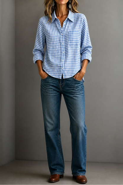 Women's Gingham Shirt | Curved Hem & Wrinkle-Resistant