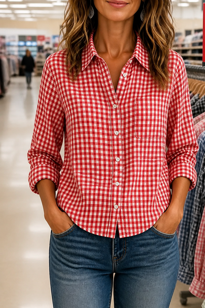Women's Gingham Shirt | Curved Hem & Wrinkle-Resistant