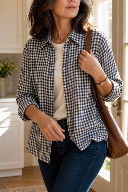 Women's Gingham Shirt | Curved Hem & Wrinkle-Resistant