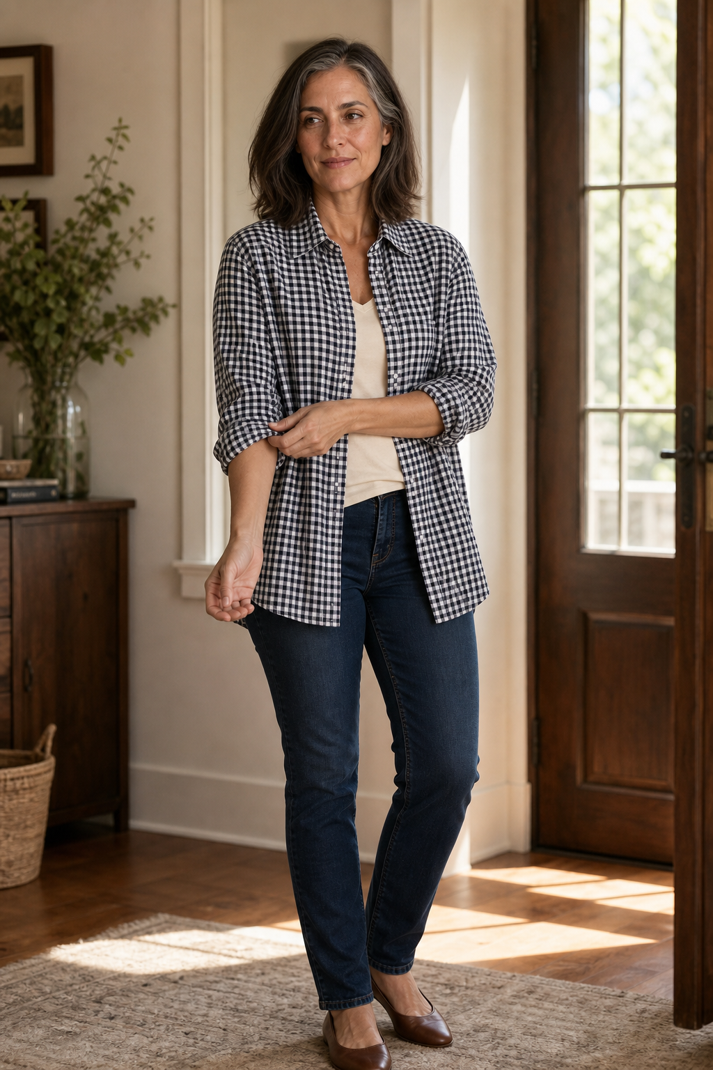 Women's Gingham Shirt | Curved Hem & Wrinkle-Resistant