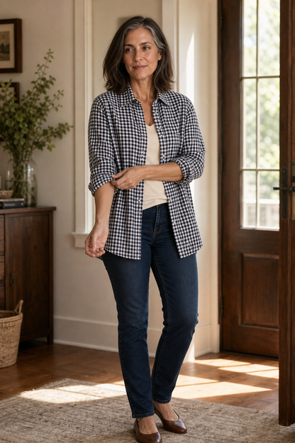 Women's Gingham Shirt | Curved Hem & Wrinkle-Resistant