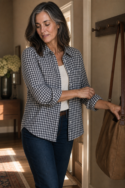 Women's Gingham Shirt | Curved Hem & Wrinkle-Resistant