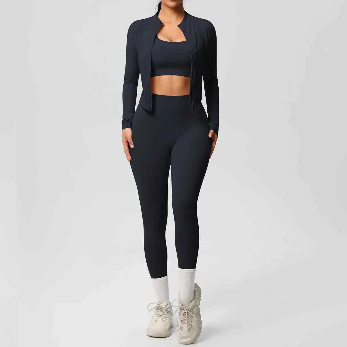 Women's Gym Set | 3-Piece Leggings, Sports Bra & Zip Jacket