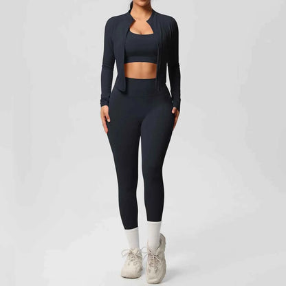 Women's Gym Set | 3-Piece Leggings, Sports Bra & Zip Jacket