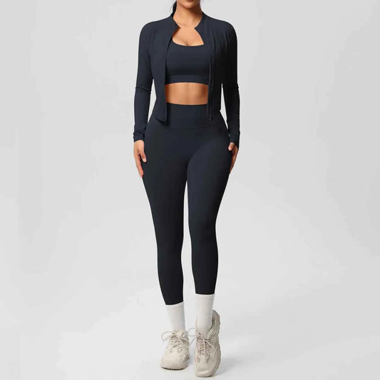 Women's Gym Set | 3-Piece Leggings, Sports Bra & Zip Jacket