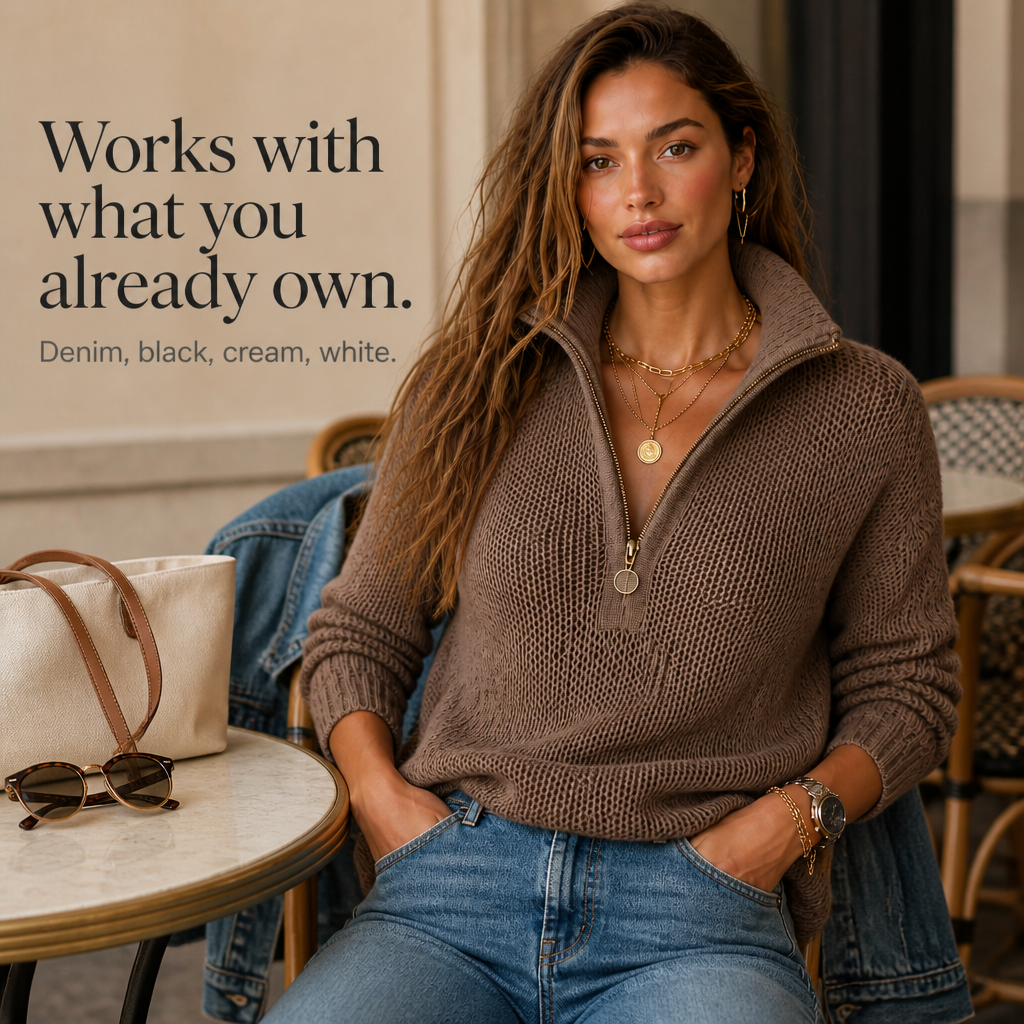 Women's Half-Zip Knit Sweater | Convertible Collar & Relaxed Fit