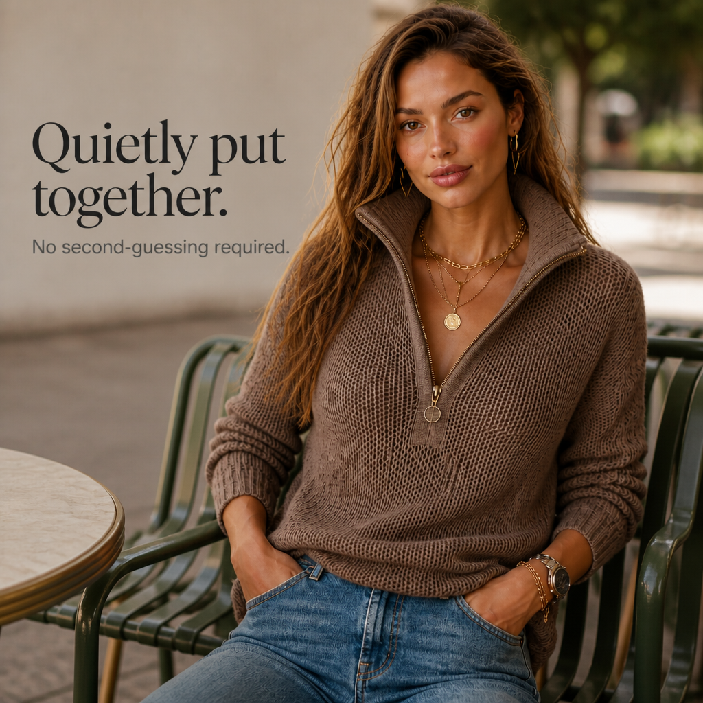 Women's Half-Zip Knit Sweater | Convertible Collar & Relaxed Fit