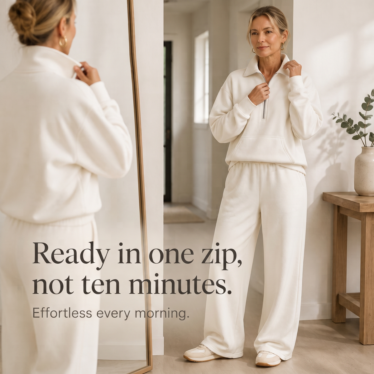 Women's Half-Zip Lounge Set | Soft Knit & Wide-Leg Comfort