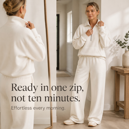 Women's Half-Zip Lounge Set | Soft Knit & Wide-Leg Comfort