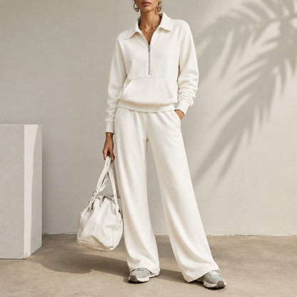 Women's Half-Zip Lounge Set | Soft Knit & Wide-Leg Comfort