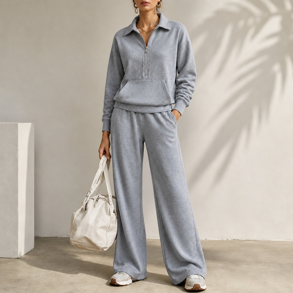 Women's Half-Zip Lounge Set | Soft Knit & Wide-Leg Comfort