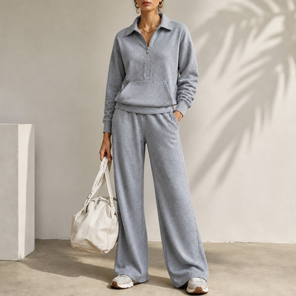 Women's Half-Zip Lounge Set | Soft Knit & Wide-Leg Comfort