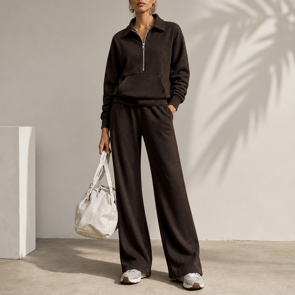 Women's Half-Zip Lounge Set | Soft Knit & Wide-Leg Comfort