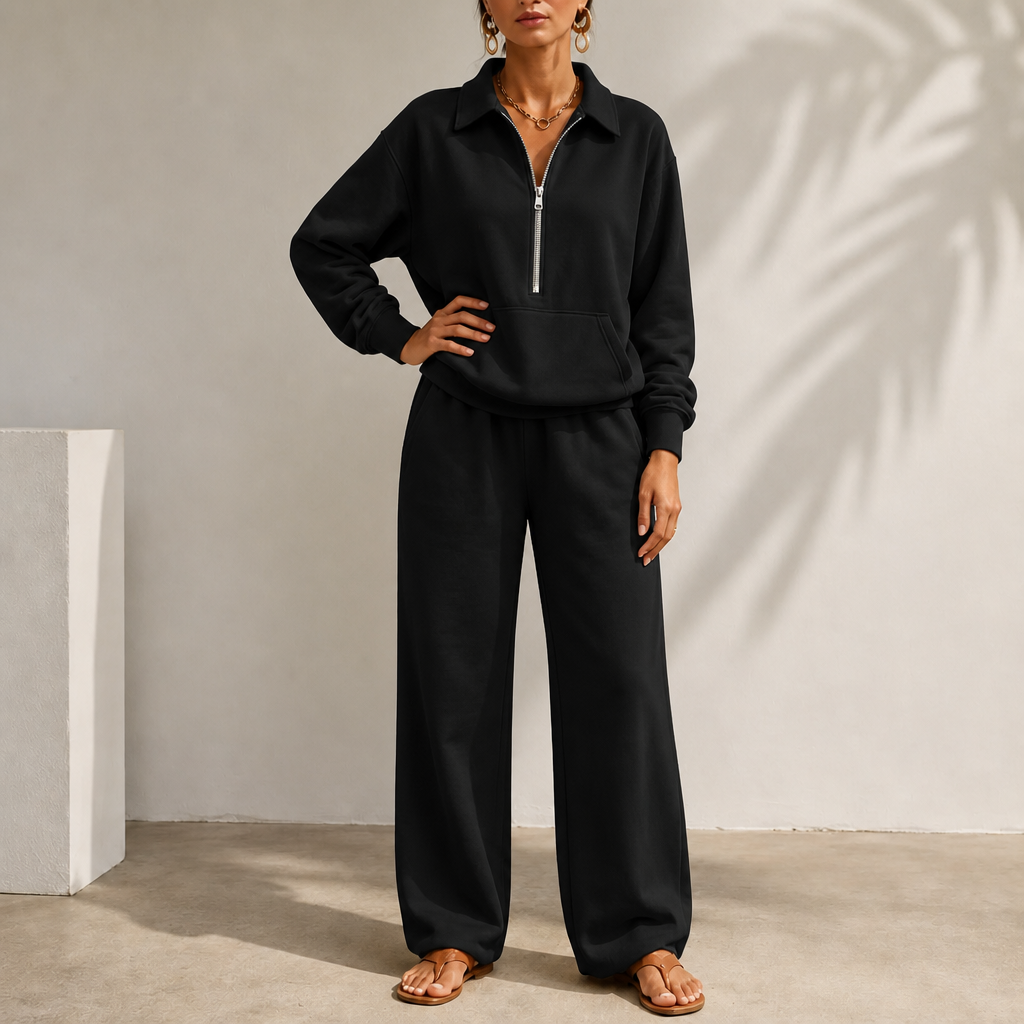 Women's Half-Zip Lounge Set | Soft Knit & Wide-Leg Comfort