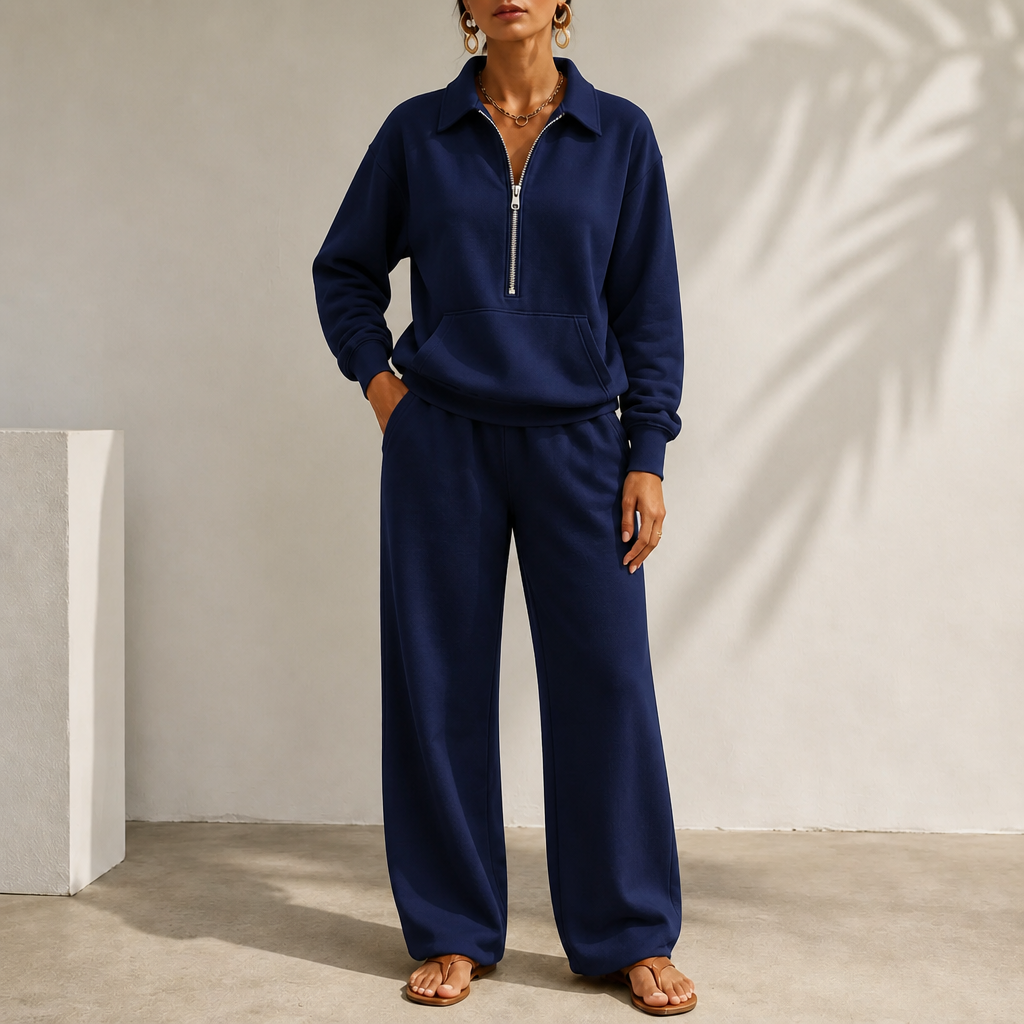 Women's Half-Zip Lounge Set | Soft Knit & Wide-Leg Comfort