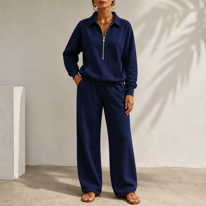 Women's Half-Zip Lounge Set | Soft Knit & Wide-Leg Comfort