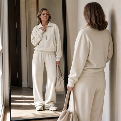 Women's Half-Zip Lounge Set | Soft Knit & Wide-Leg Comfort