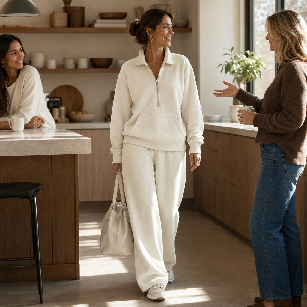 Women's Half-Zip Lounge Set | Soft Knit & Wide-Leg Comfort