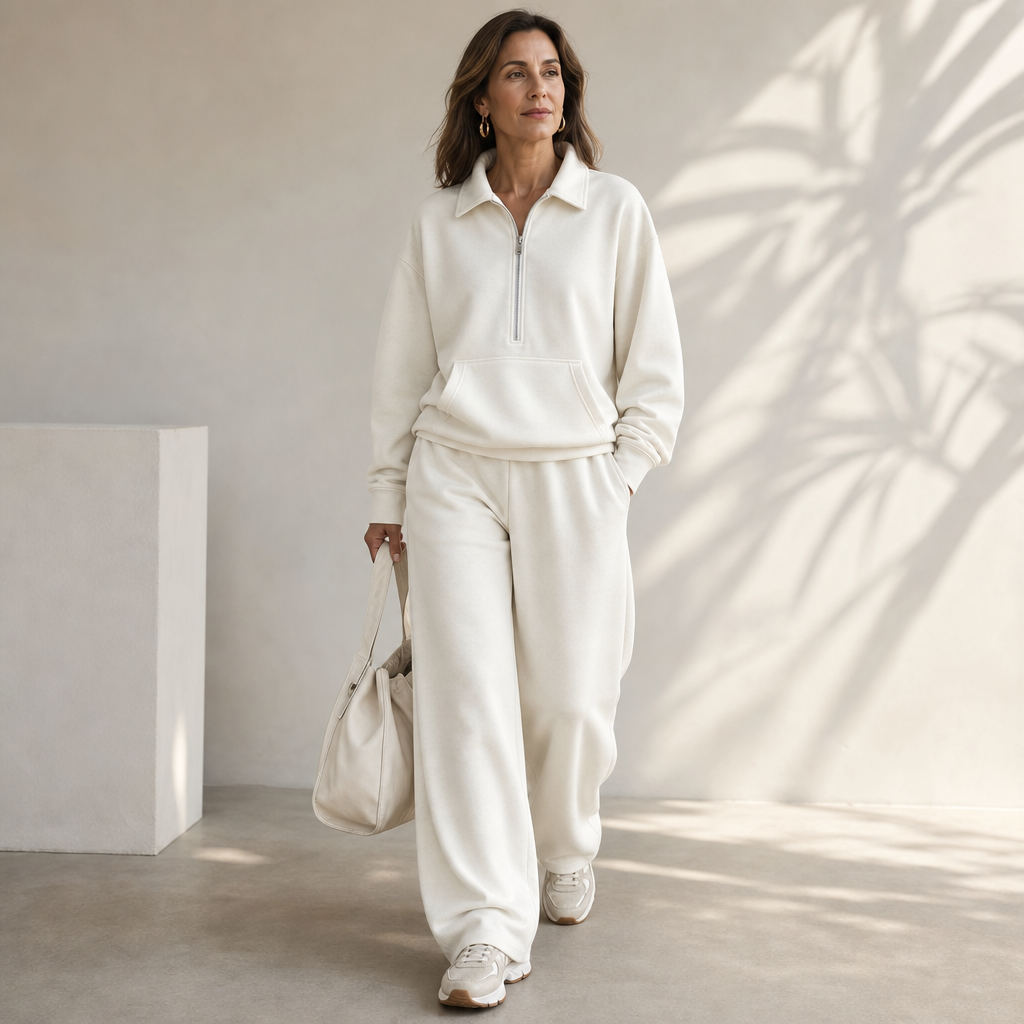 Women's Half-Zip Lounge Set | Soft Knit & Wide-Leg Comfort
