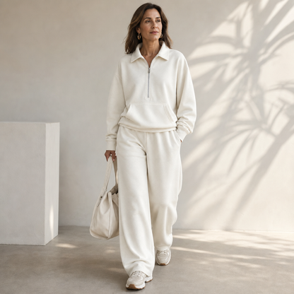 Women's Half-Zip Lounge Set | Soft Knit & Wide-Leg Comfort