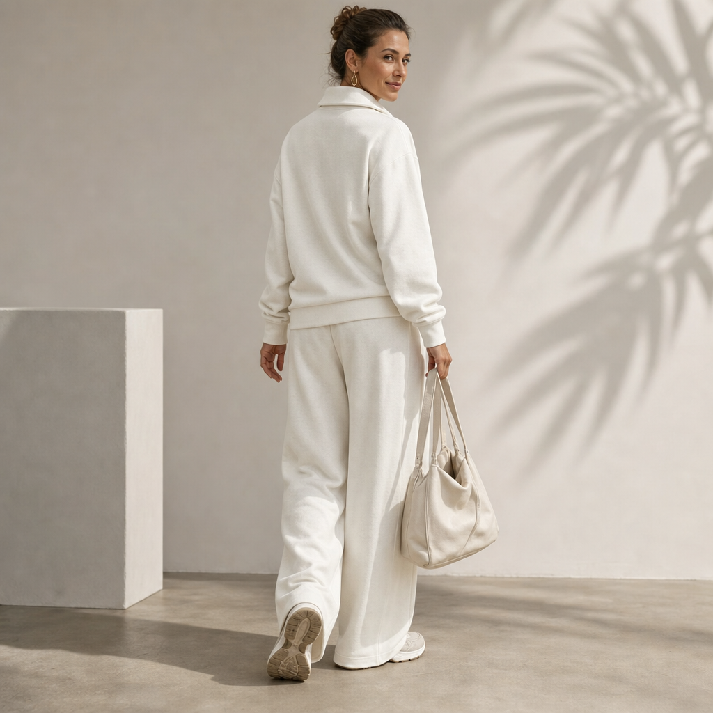 Women's Half-Zip Lounge Set | Soft Knit & Wide-Leg Comfort