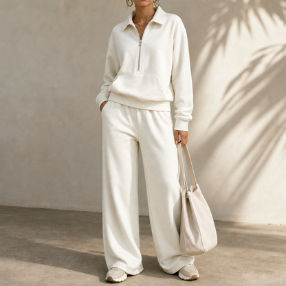 Women's Half-Zip Lounge Set | Soft Knit & Wide-Leg Comfort