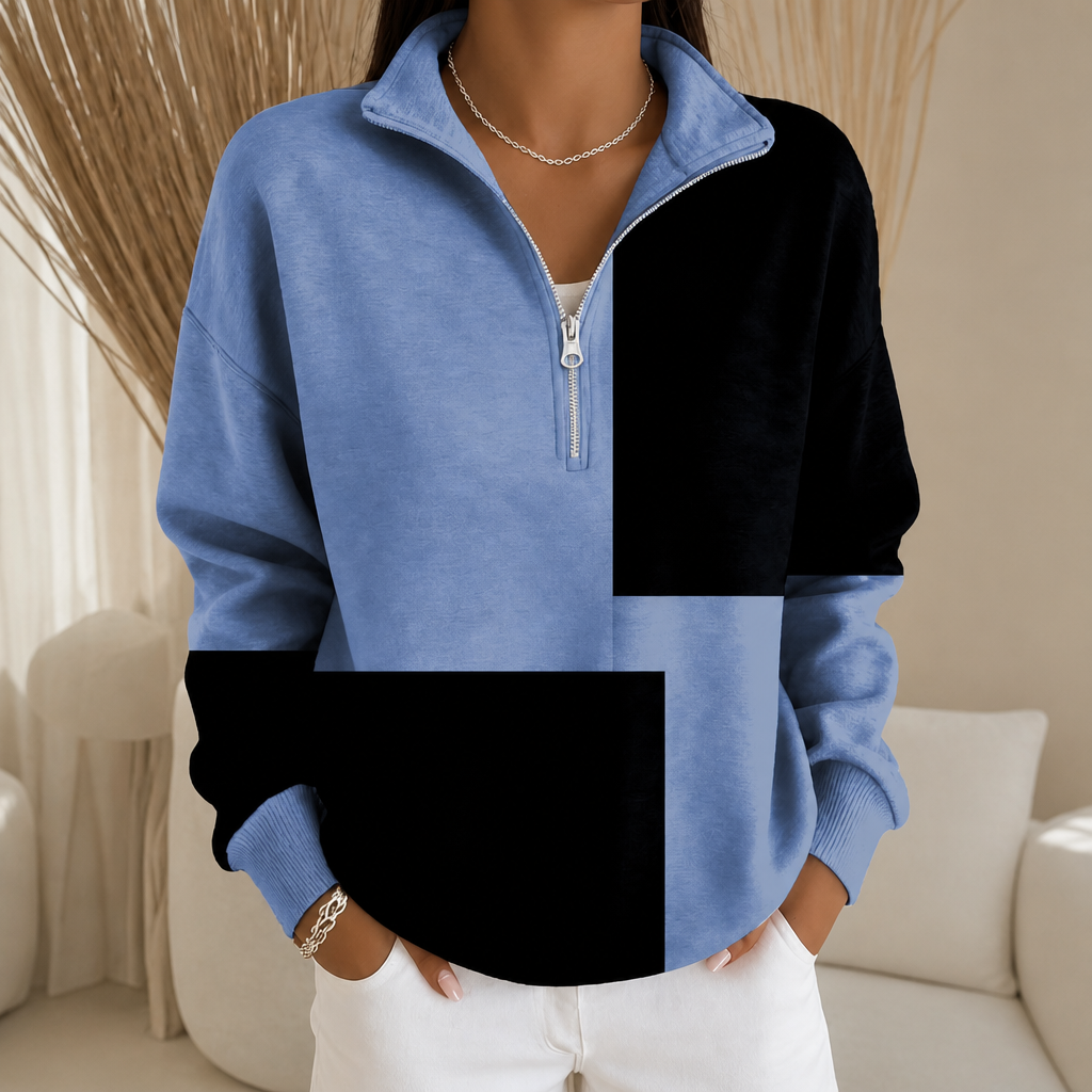 Women's Half-Zip Sweatshirt | Colorblock Plaid Design