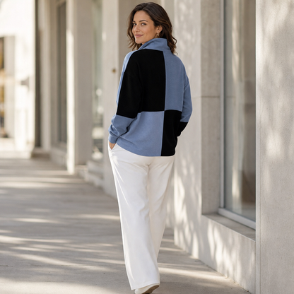 Women's Half-Zip Sweatshirt | Colorblock Plaid Design