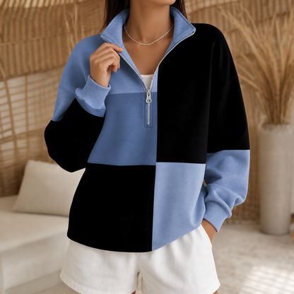 Women's Half-Zip Sweatshirt | Colorblock Plaid Design