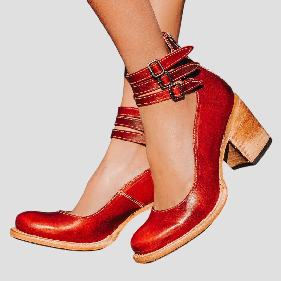 Women's Heel Shoes | Triple Buckle Ankle Strap & Block Heel