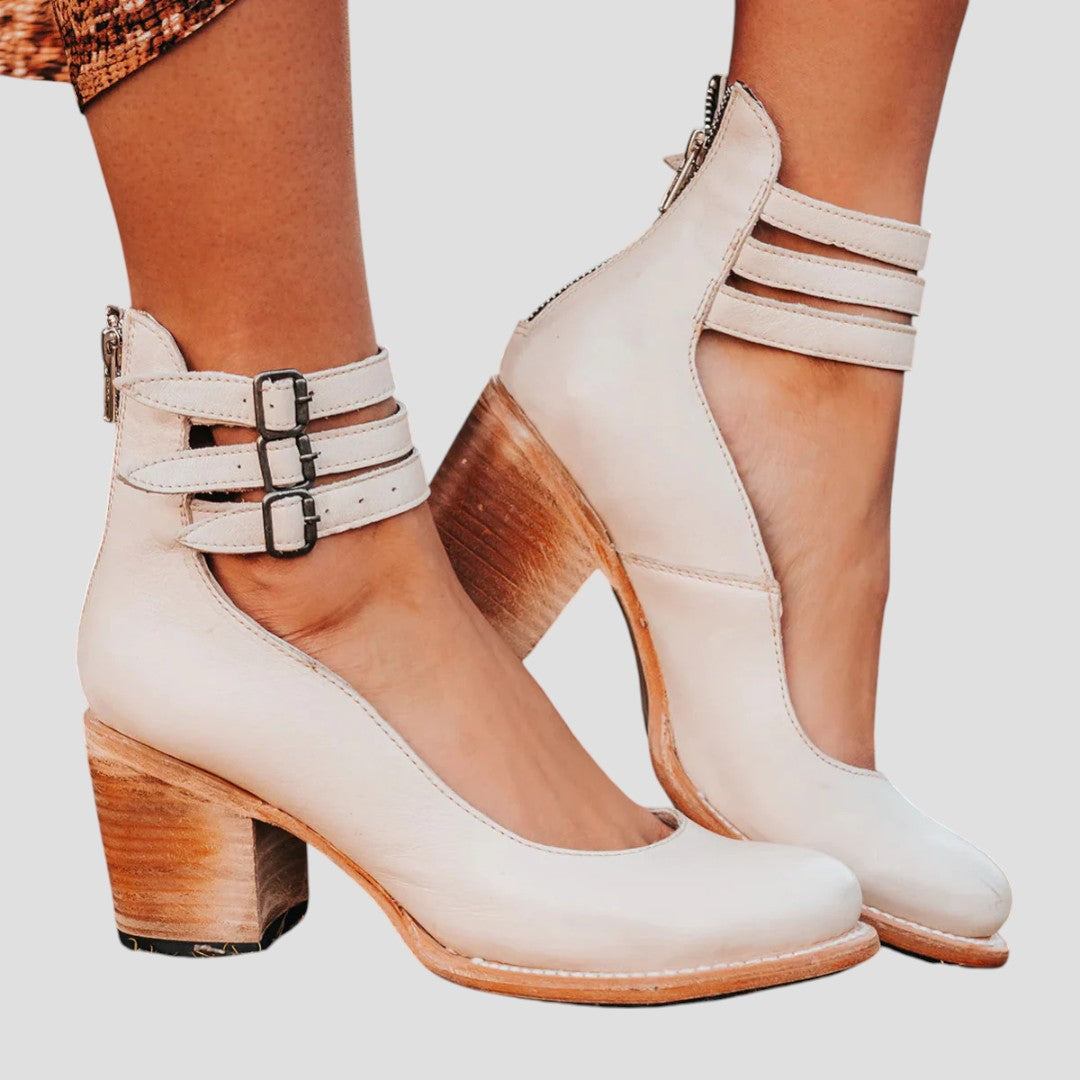 Women's Heel Shoes | Triple Buckle Ankle Strap & Block Heel