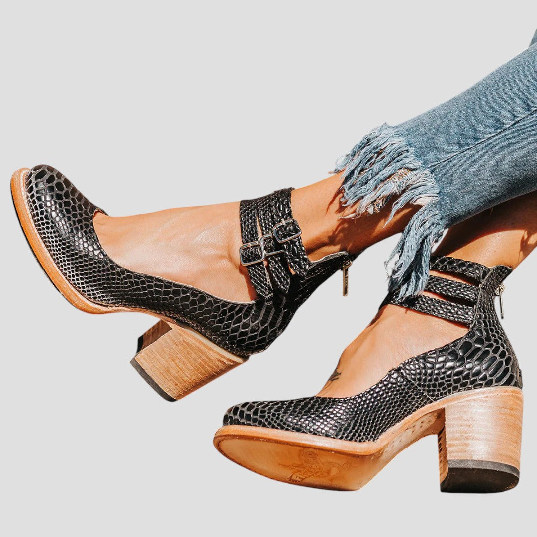 Women's Heel Shoes | Triple Buckle Ankle Strap & Block Heel