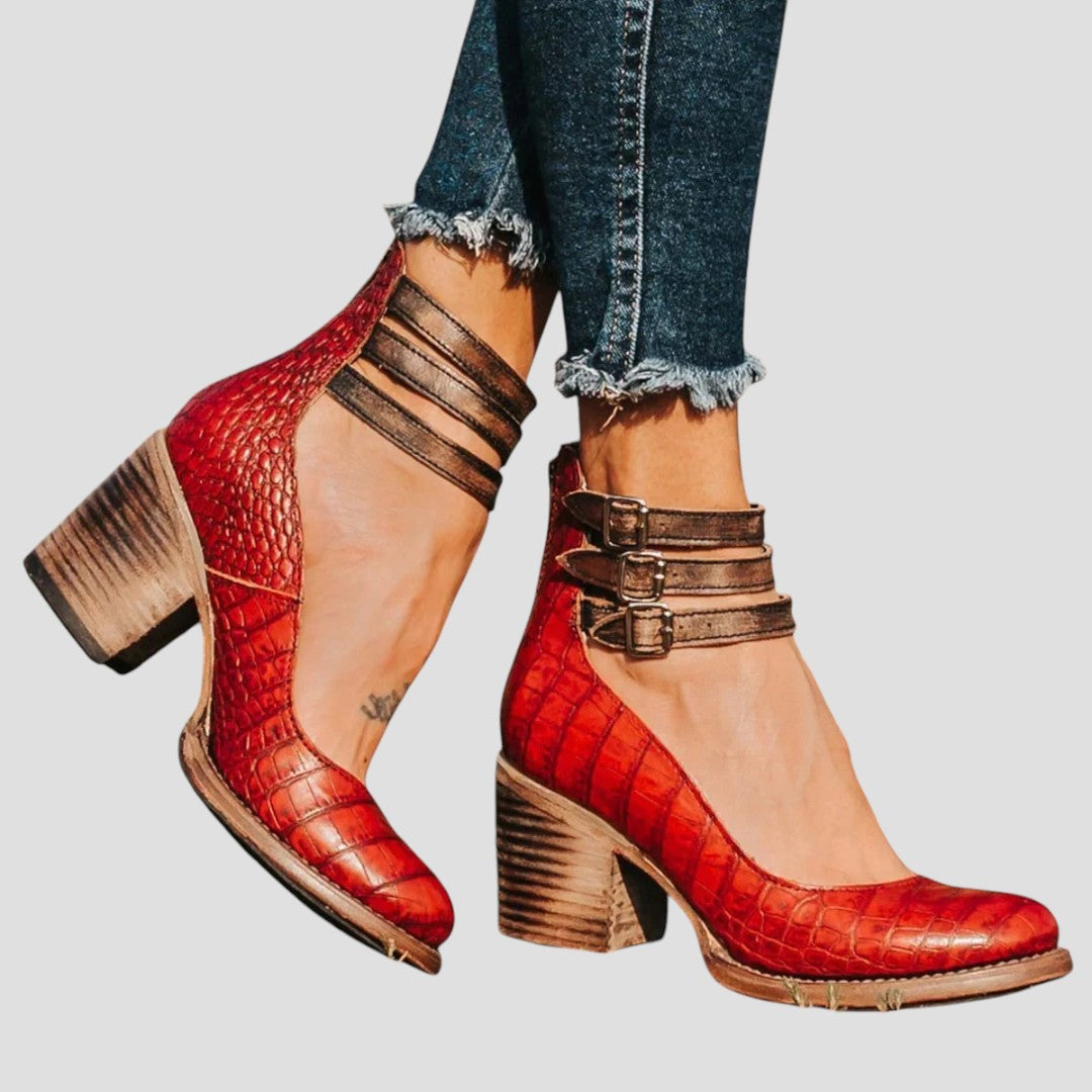 Women's Heel Shoes | Triple Buckle Ankle Strap & Block Heel