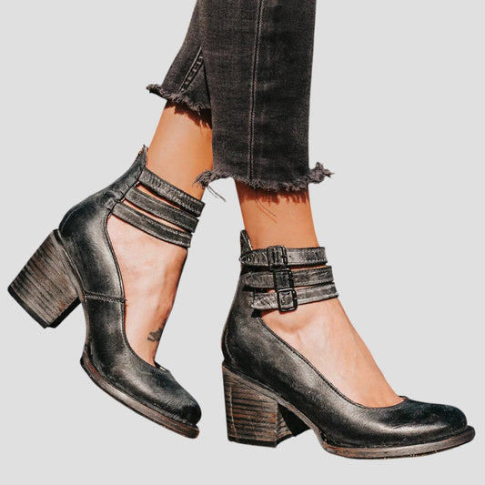 Women's Heel Shoes | Triple Buckle Ankle Strap & Block Heel