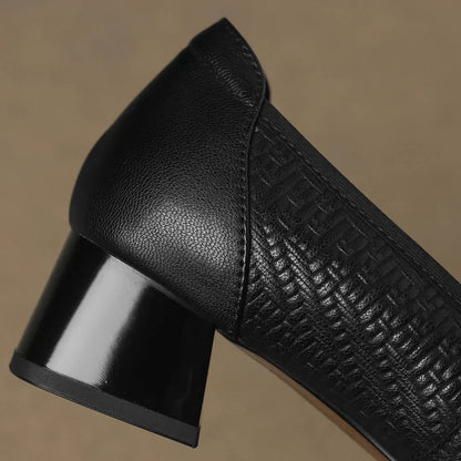 Women's Heels | Block Heel & Gold Buckle Square Toe Design