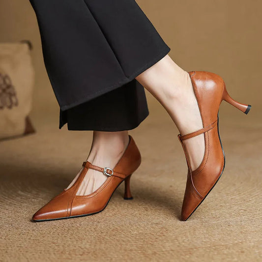 Women's Heels | Pointed Toe T-Strap & Stiletto Heel