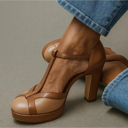 Women's High Heel Shoes | Vintage T-Bar Platform Block Heel